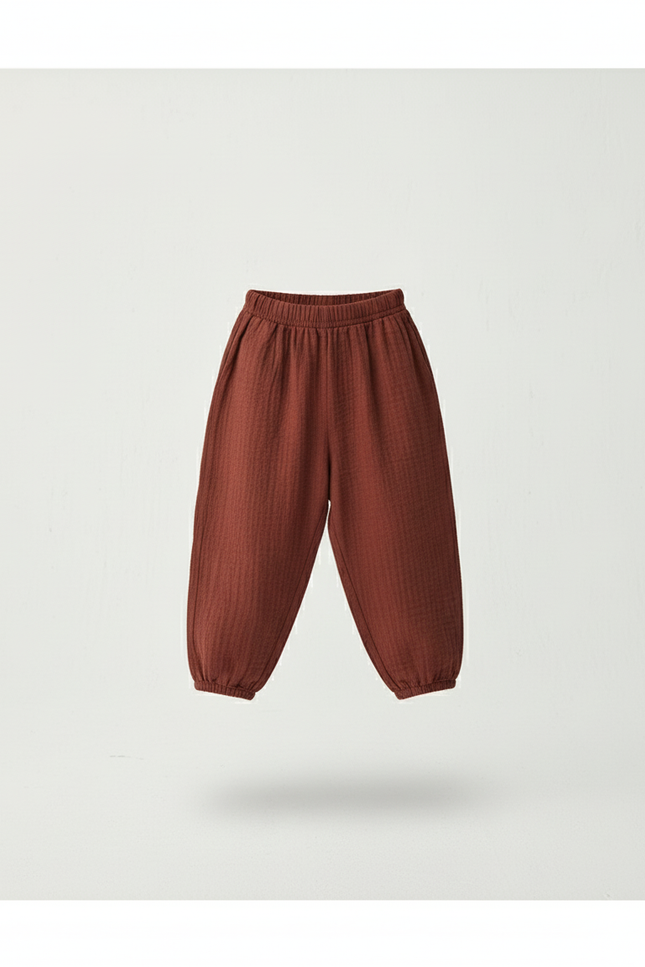 Pantalon Baggy Marron Ample Coton Lin Enfant - vue 3