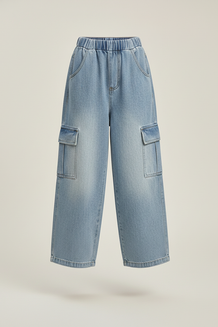 Pantalon Baggy Jean Bleu Cargo Ample Enfant - vue 3