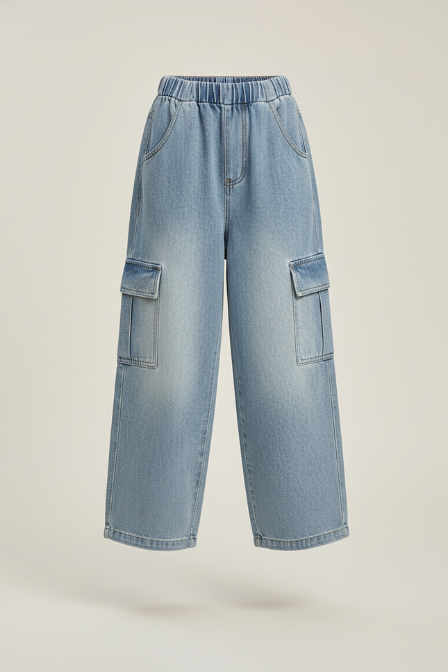 Pantalon Baggy Jean Bleu Cargo Ample Enfant - vue 3