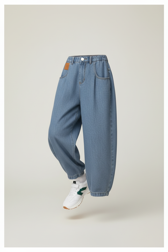 Pantalon Baggy Jean Bleu Ample Décontracté Fille - vue 3