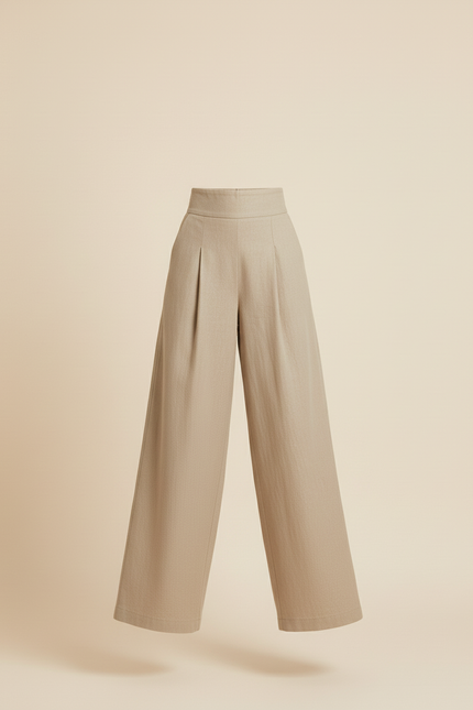 Pantalon Baggy Beige Lin Plissé Ample Élégant Fluide - vue 3