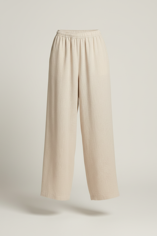 Pantalon Baggy Lin Beige Ample Fluide Femme - vue 3