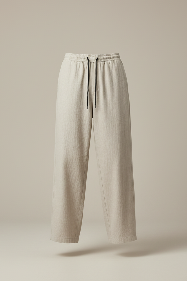 Pantalon Baggy Beige Lin Ample Décontracté Cordon Homme - vue 3