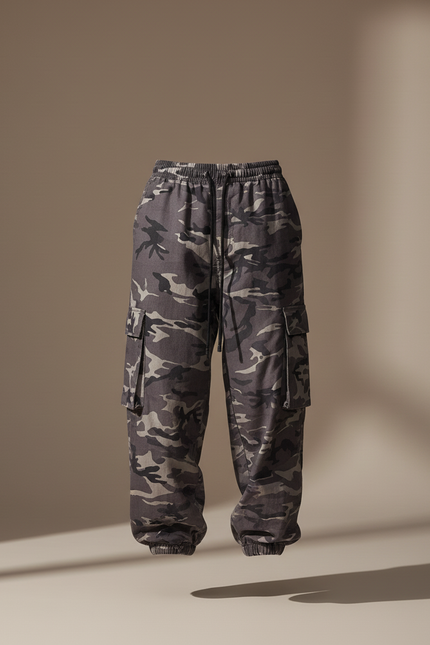 Pantalon Baggy Camouflage Gris Ample Cargo Militaire - Toile - vue 3