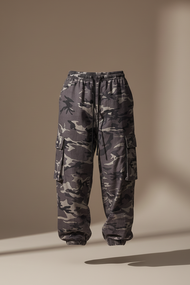 Pantalon Baggy Camouflage Gris Ample Cargo Militaire - Toile - vue 3