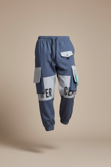 Pantalon Baggy Bleu Gris Cargo Imprimé Multi-Poches Homme - Toile - vue 3