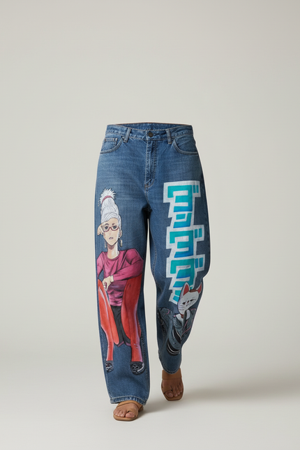 Pantalon Baggy Jean Bleu Manga Dessins Animés Ample - vue 3