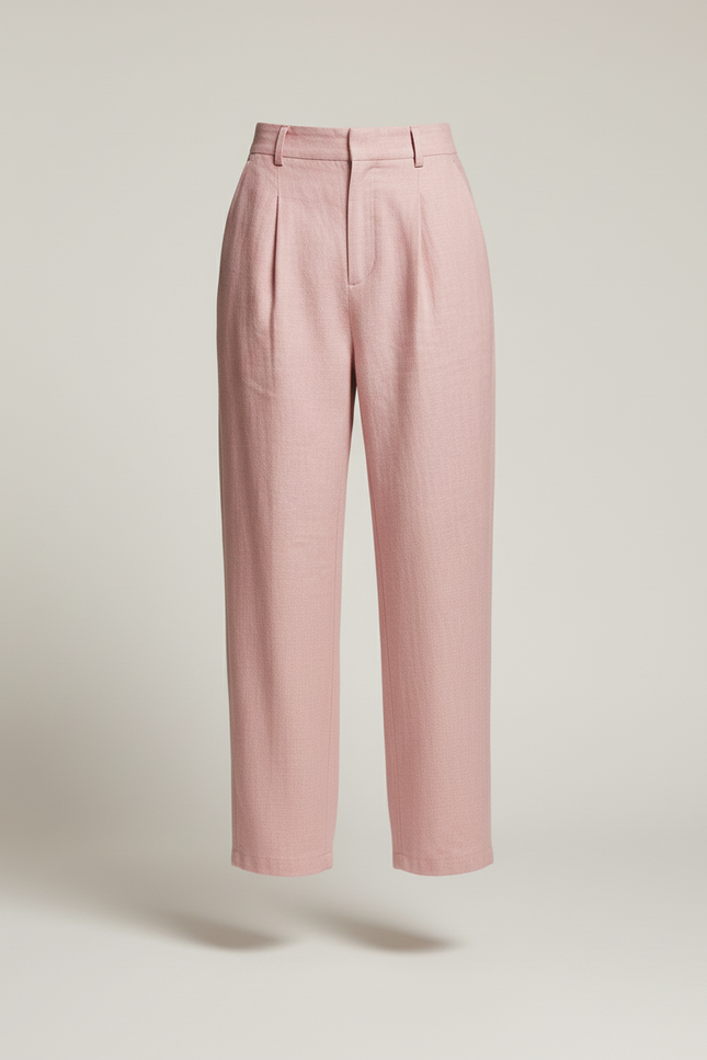 Pantalon Baggy Rose Pâle Lin Plissé Ample Femme - vue 3