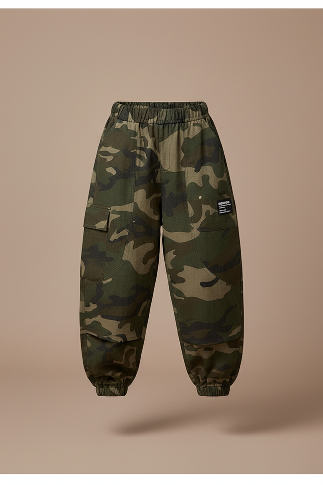Pantalon Baggy Camouflage Cargo Ample Coton Enfant - Multicolore - vue 3