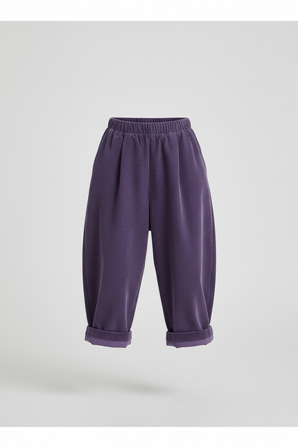 Pantalon Baggy Violet Côtelé Ample Élastique Enfant - Cordé - vue 3