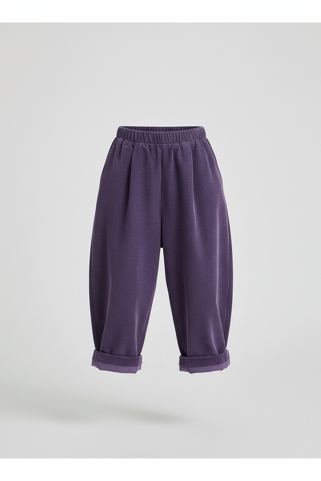 Pantalon Baggy Violet Côtelé Ample Élastique Enfant - Cordé - vue 3