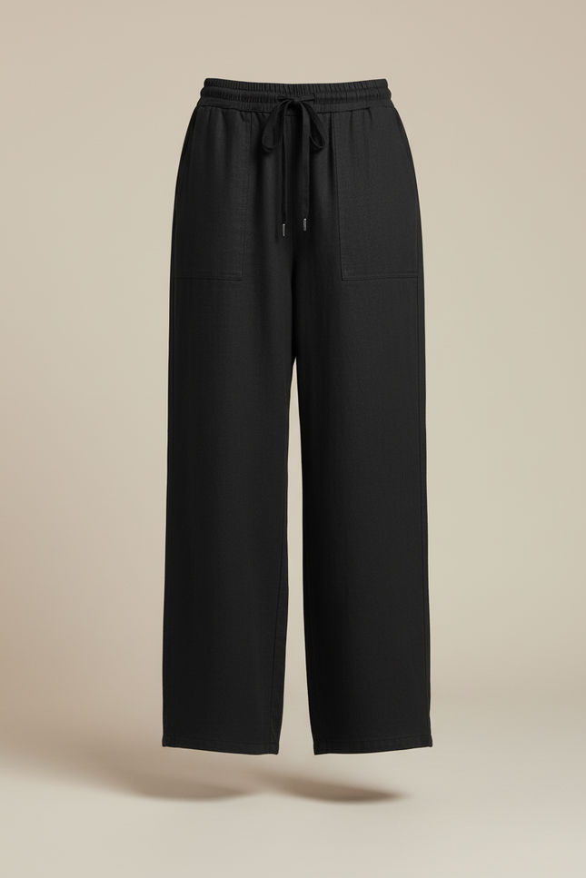 Pantalon Baggy Noir Lin Ample Cordon Femme - vue 3