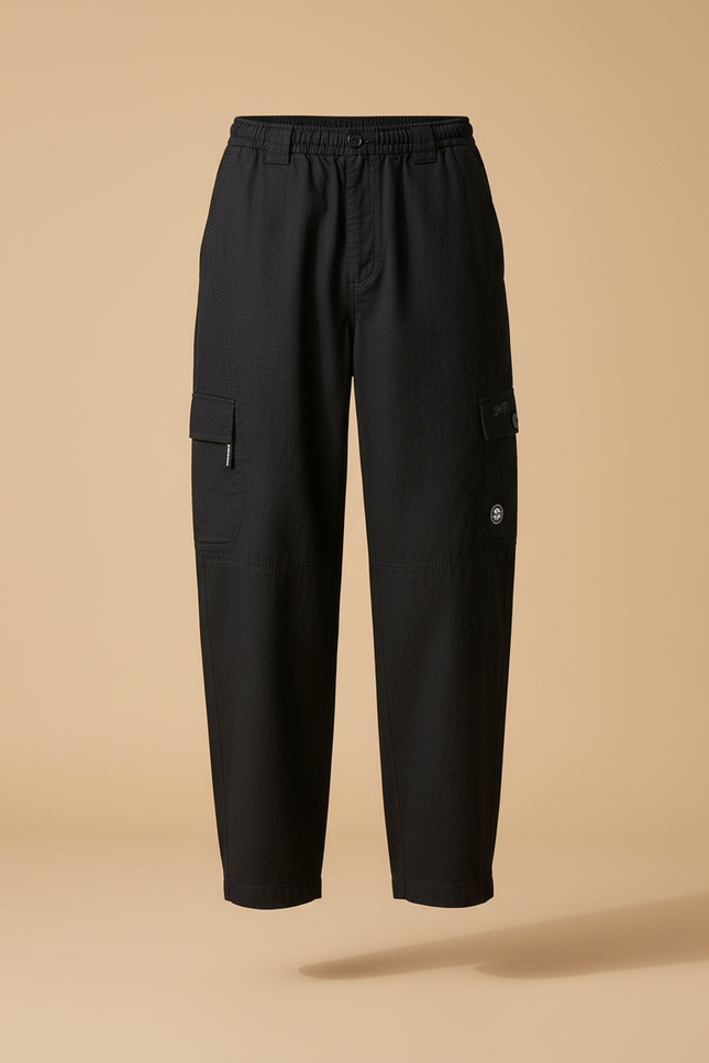 Pantalon Baggy Noir Coton Cargo Décontracté Homme - vue 3