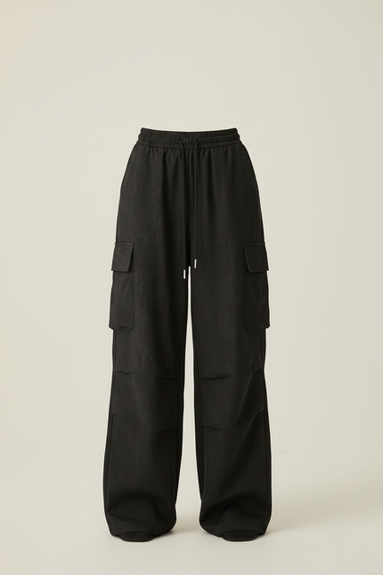 Pantalon Baggy Noir Ample Cargo Fluide Femme - Polyester - vue 3