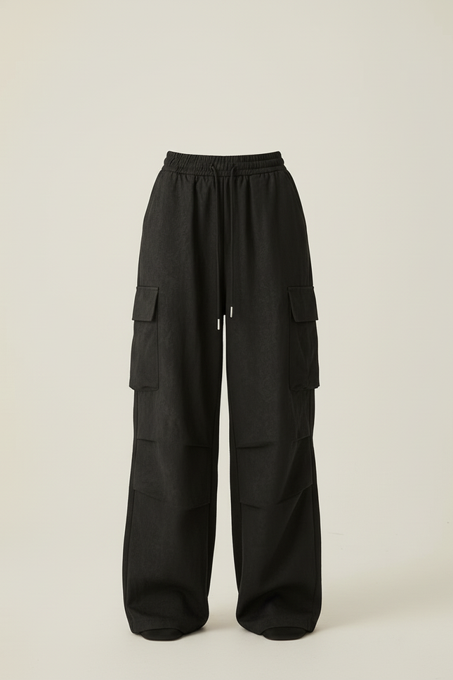 Pantalon Baggy Noir Ample Cargo Fluide Femme - Polyester - vue 3