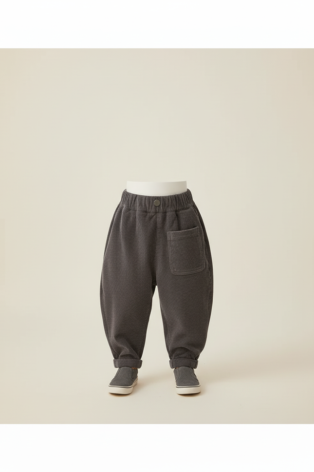 Pantalon Baggy Gris Côtelé Ample Décontracté Enfant - Cordé - vue 3
