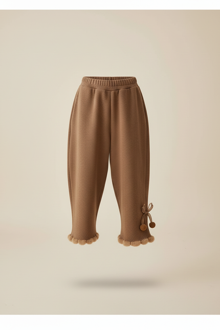 Pantalon Baggy Marron Ample Pompons Doux Fille - Maille - vue 3