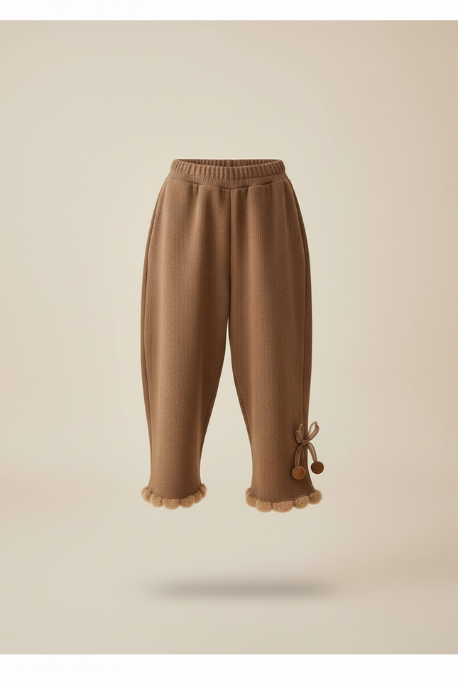 Pantalon Baggy Marron Ample Pompons Doux Fille - Maille - vue 3