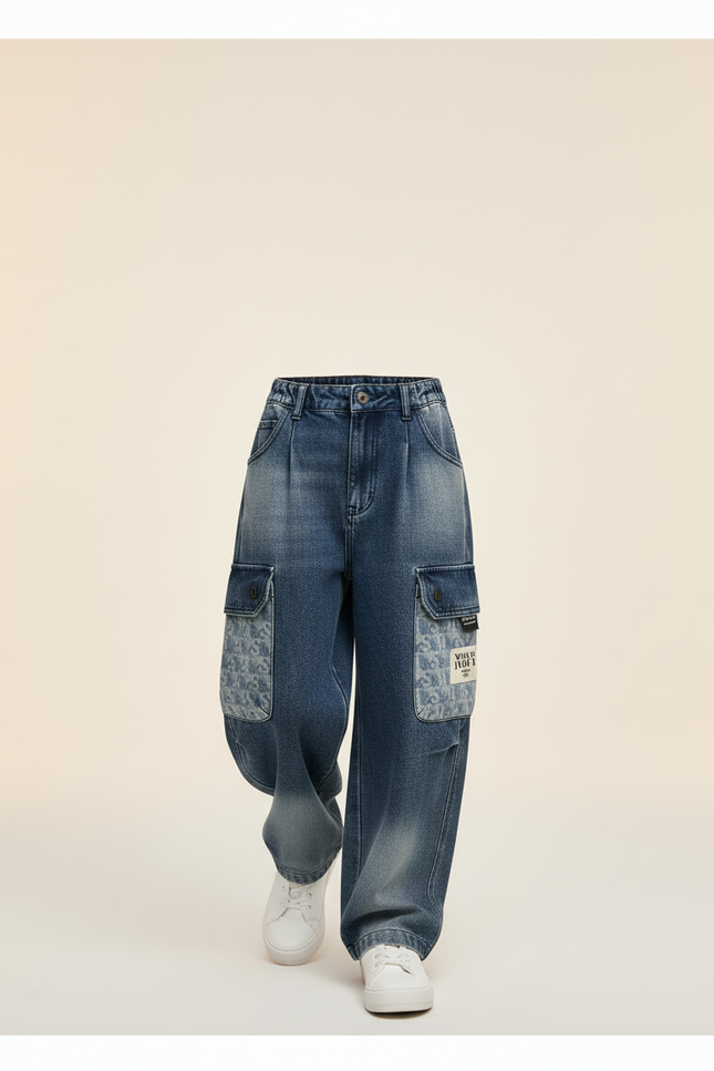 Pantalon Baggy Jean Bleu Décontracté Ample Imprimé Enfant - vue 3