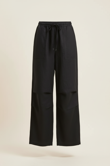 Pantalon Baggy Noir Lin Fluide Décontracté Femme - vue 3