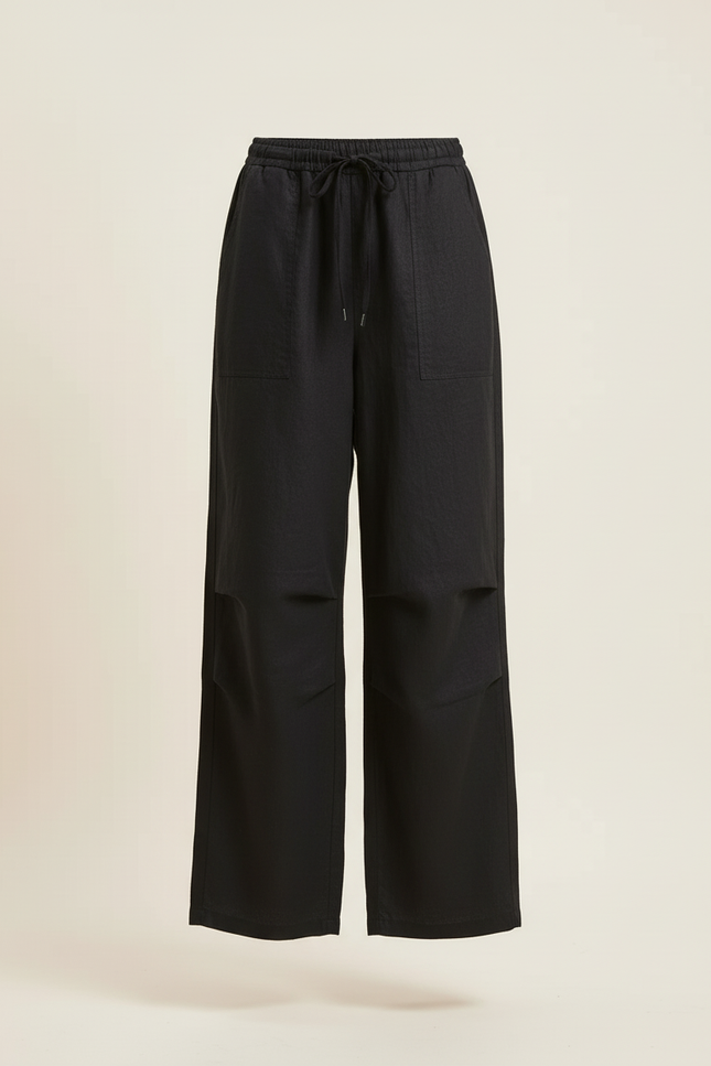 Pantalon Baggy Noir Lin Fluide Décontracté Femme - vue 3
