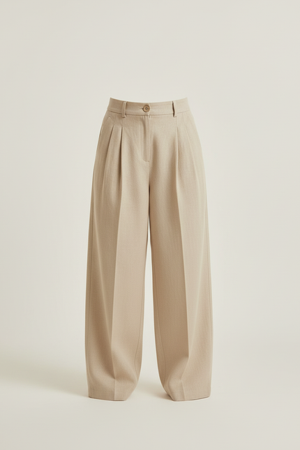 Pantalon Baggy Beige Ample Lin Plissé Fille - vue 3