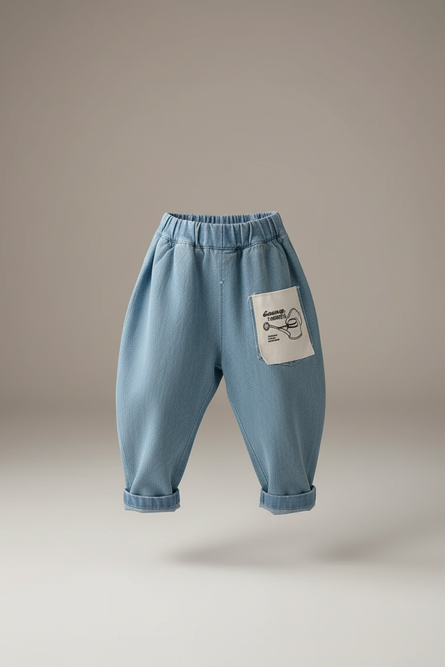 Pantalon Baggy Bleu Jean Ample Confortable Enfant - Molleton - vue 3