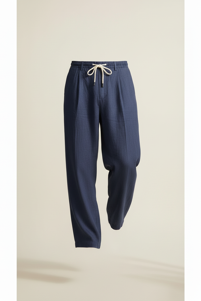 Pantalon Baggy Bleu Marine Lin Ample Cordon Homme - vue 3