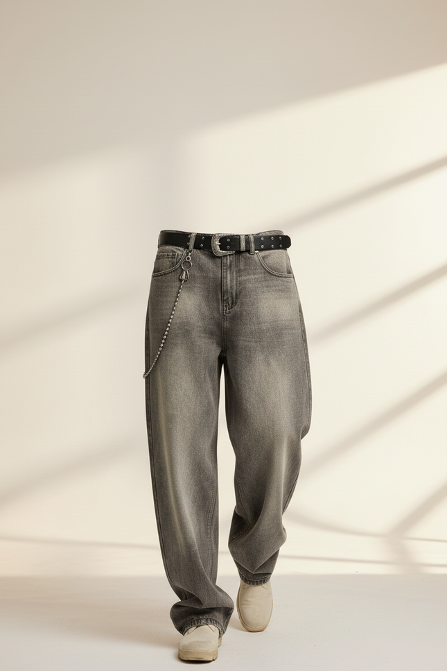 Pantalon Baggy Denim Gris Délavé Ample Homme - Jean - vue 3