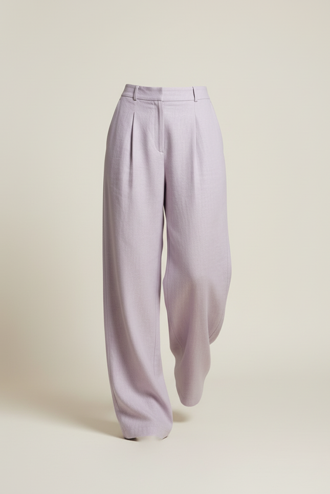 Pantalon Baggy Lavande Ample Lin Plissé Fluide - Violet - vue 3