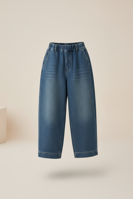 Pantalon Baggy Fille Bleu Taille Élastique Denim Streetwear - Jean - vue 3