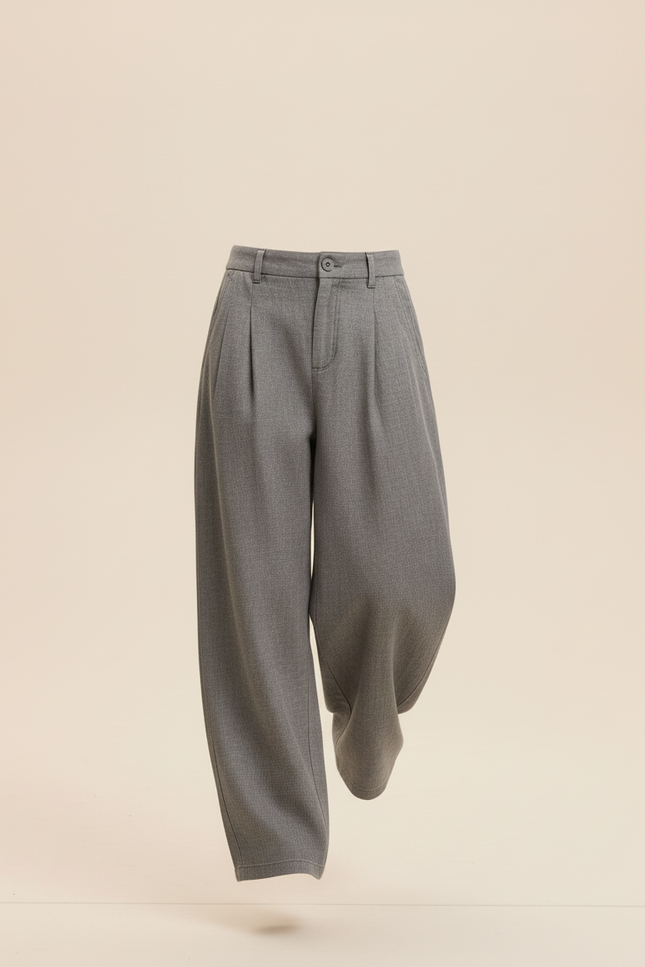 Pantalon Baggy Gris Plissé Ample Décontracté Enfant - Laine - vue 3
