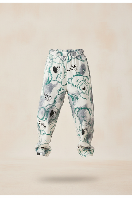 Pantalon Baggy Blanc Imprimé Ours Décontracté Ample - Molleton - vue 3