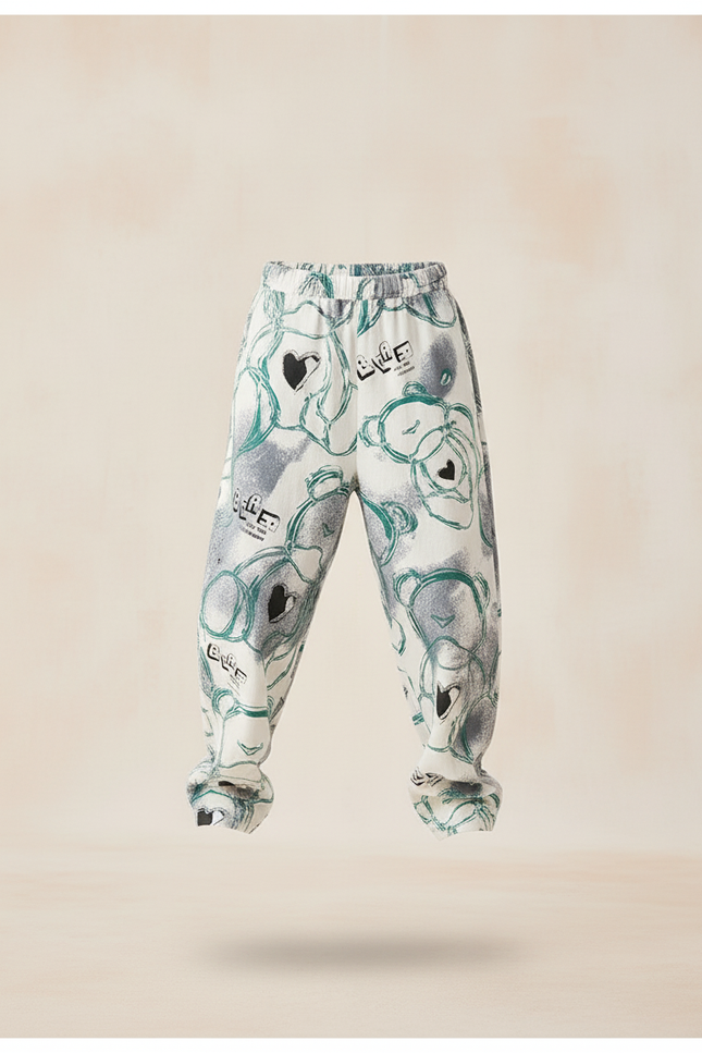 Pantalon Baggy Blanc Imprimé Ours Décontracté Ample - Molleton - vue 3