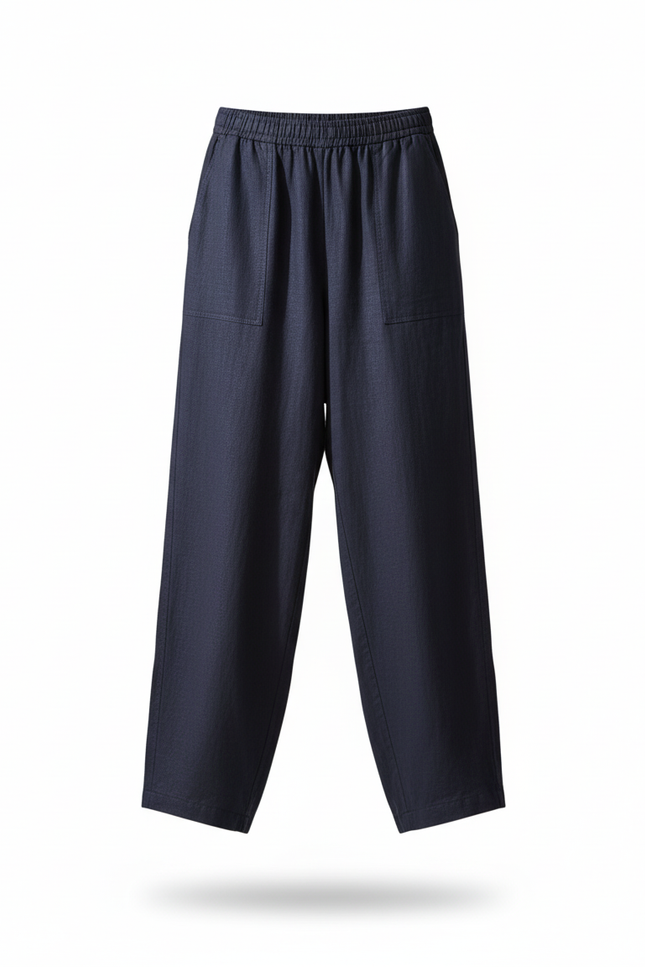 Pantalon Baggy Bleu Marine Ample Décontracté Lin Élastiqué - vue 3