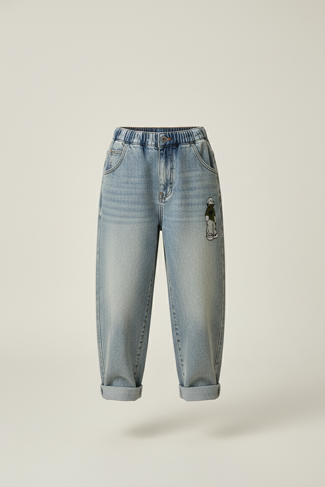Pantalon Baggy Jean Bleu Délavé Ample Imprimé Enfant - vue 3