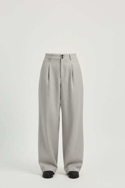 Pantalon Baggy Gris Clair Plissé Large Élégant - Gabardine - vue 3
