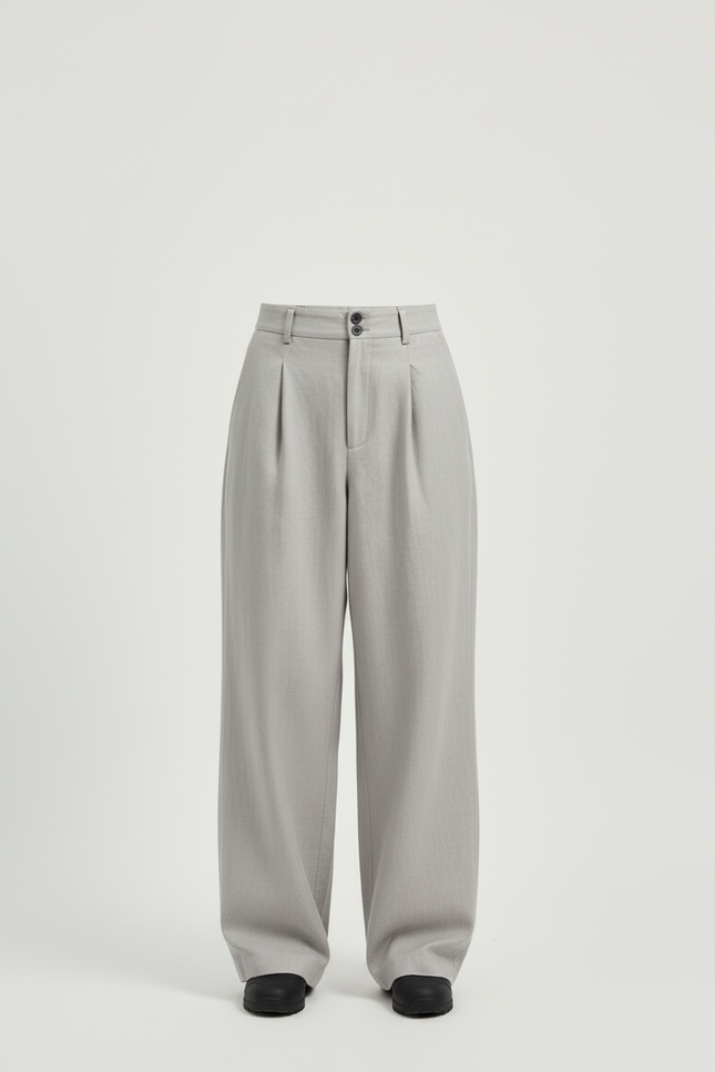 Pantalon Baggy Gris Clair Plissé Large Élégant - Gabardine - vue 3