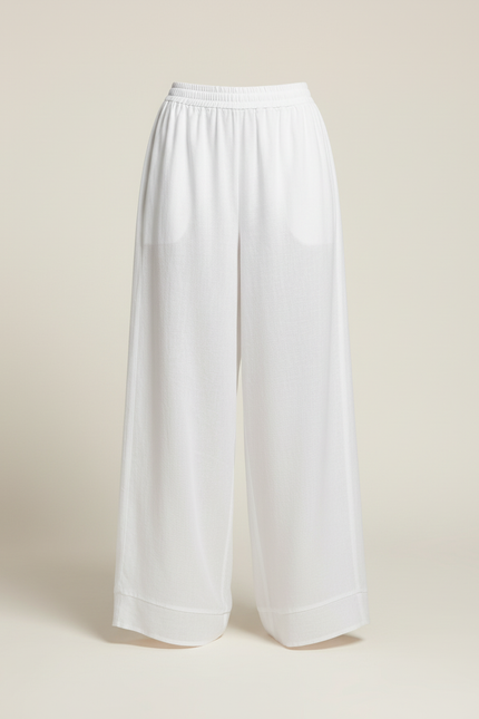 Pantalon Baggy Blanc Fluide Taille Haute Décontracté - Lin - vue 3
