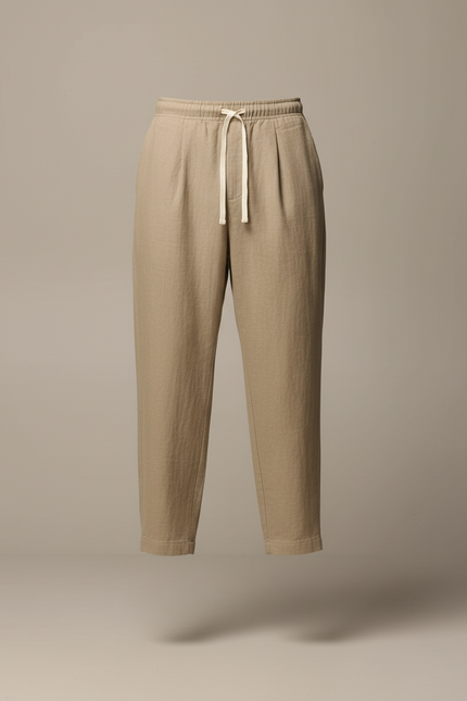 Pantalon Baggy Beige Lin Plissé Décontracté Homme - vue 3