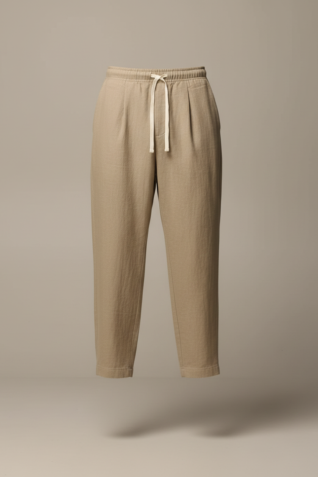 Pantalon Baggy Beige Lin Plissé Décontracté Homme - vue 3