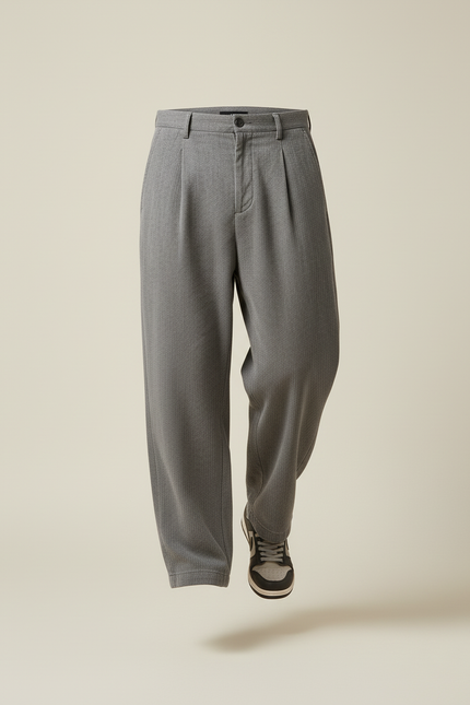 Pantalon Baggy Gris Plissé Ample Texturé Homme - Cordé - vue 3