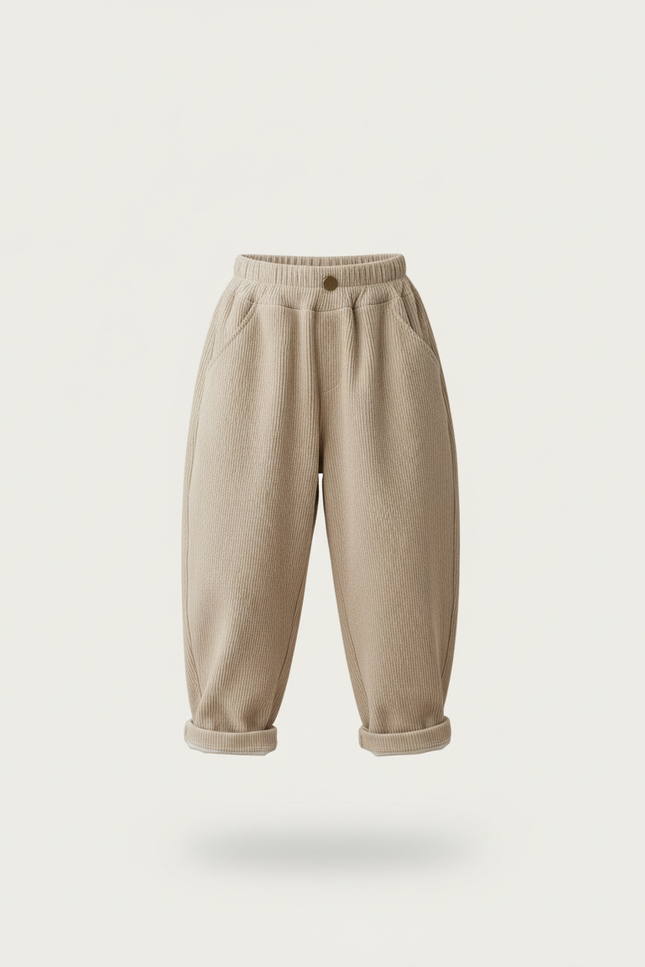 Pantalon Baggy Beige Côtelé Ample Décontracté Enfant Doux - Cordé - vue 3