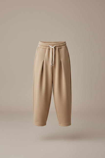 Pantalon Baggy Molletonné Ample Coton Enfant Hiver - Beige - vue 3