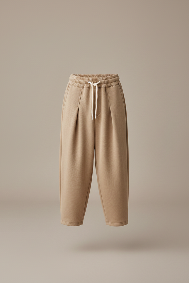 Pantalon Baggy Molletonné Ample Coton Enfant Hiver - Beige - vue 3