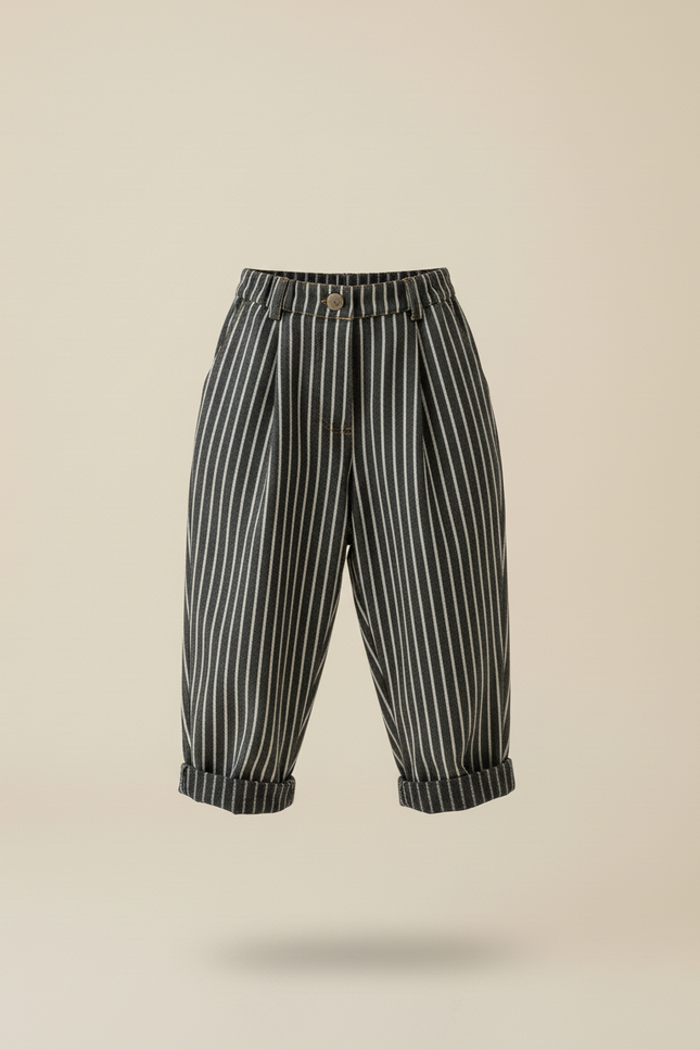 Pantalon Baggy Rayé Noir Blanc Ample Coton Enfant - Tweed - vue 3