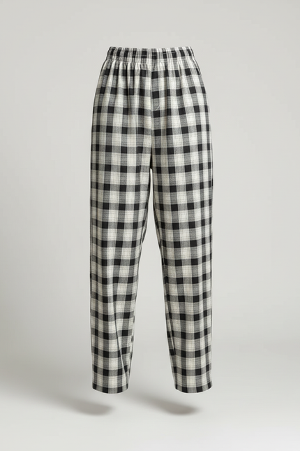 Pantalon Baggy Plaid Noir Blanc Ample Décontracté - Imprimé Coton - vue 3