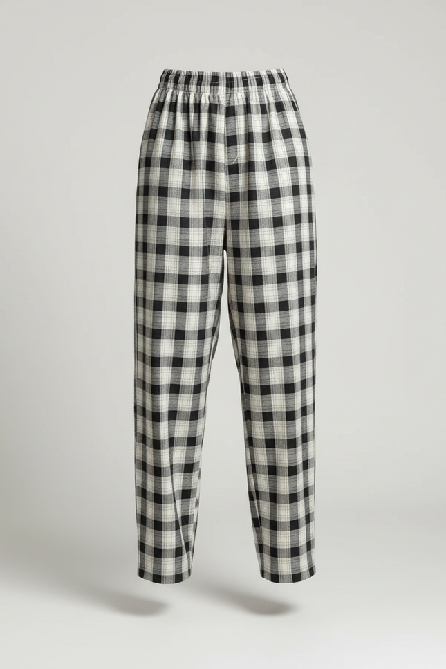 Pantalon Baggy Plaid Noir Blanc Ample Décontracté - Imprimé Coton - vue 3
