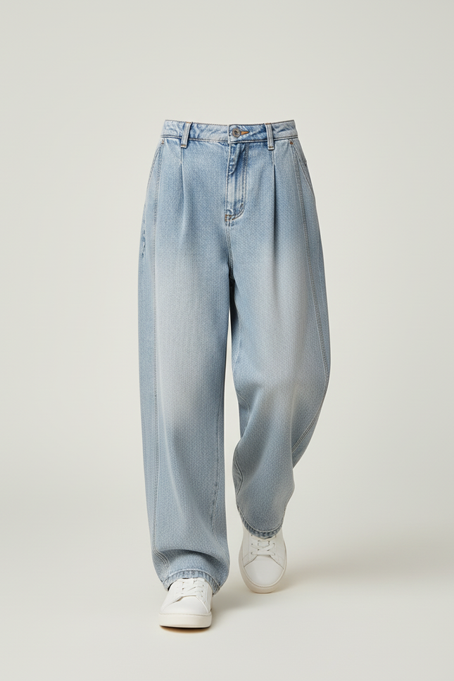 Pantalon Baggy Denim Bleu Plissé Large Garçon - Jean - vue 3