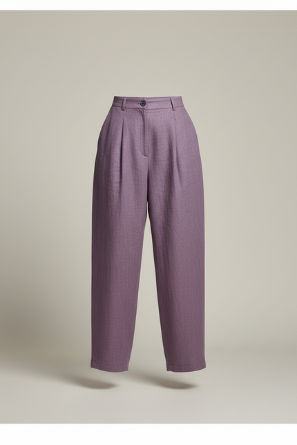 Pantalon Baggy Violet Ample Lin Élégant Femme - vue 3
